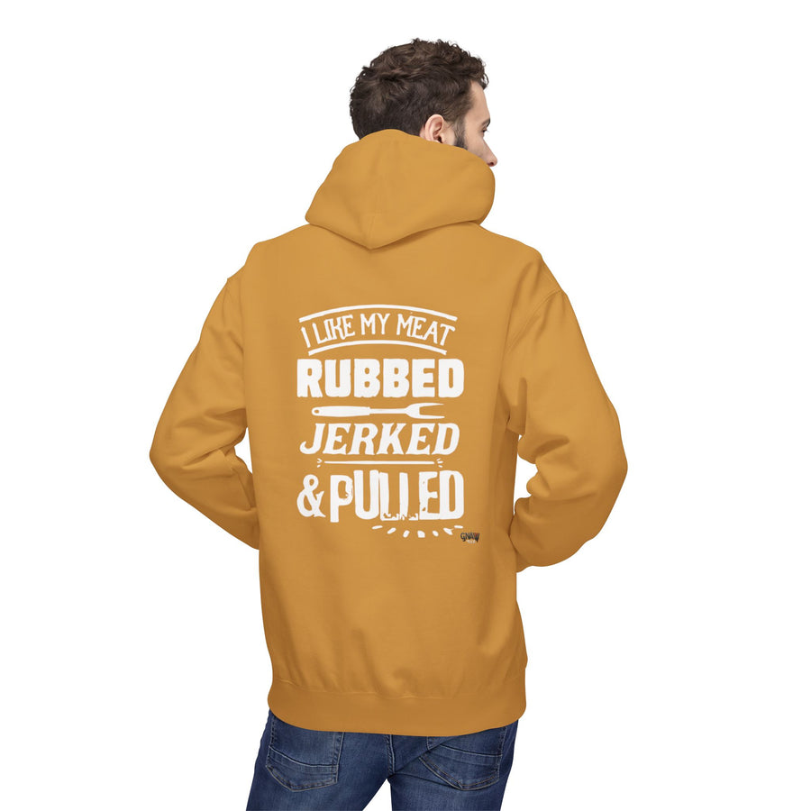 I LIKE MY MEAT RUBBED JERKED AND PULLED Softstyle Fleece Hoodie