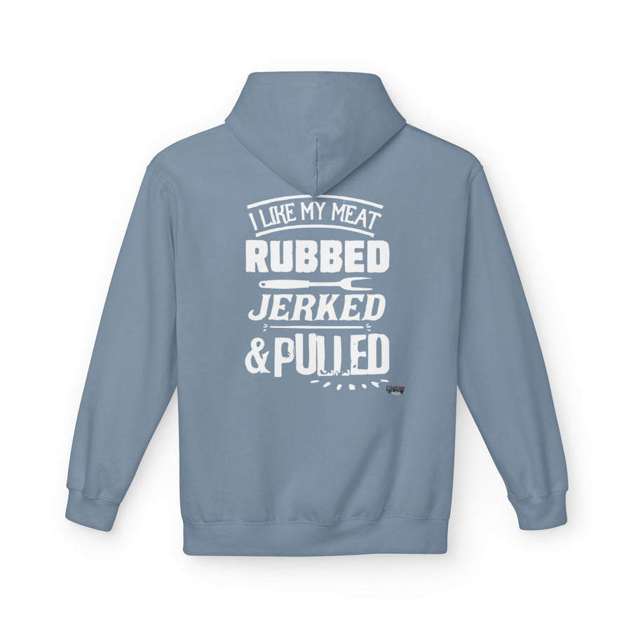 I LIKE MY MEAT RUBBED JERKED AND PULLED Softstyle Fleece Hoodie