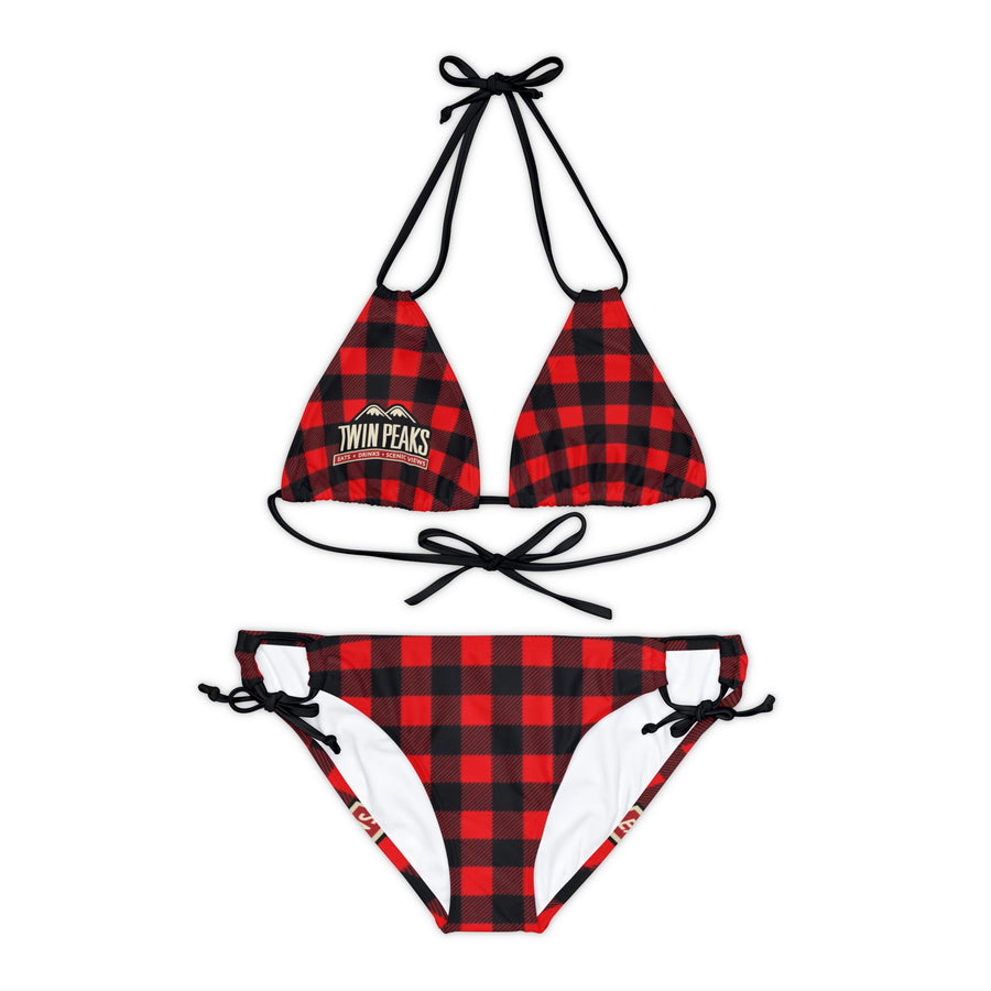 TWIN PEAKS BUFFALO PLAID/RED Strappy Bikini Set