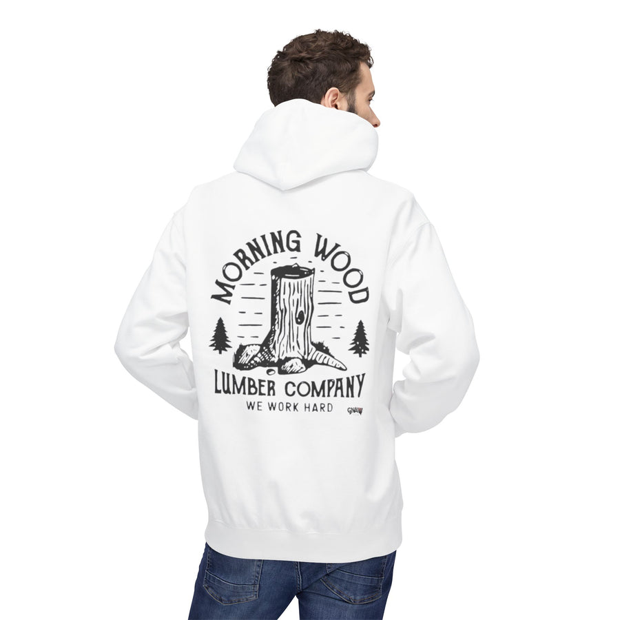 MORNING WOOD LUMBER COMPANY WE WORK HARD Softstyle Fleece Hoodie