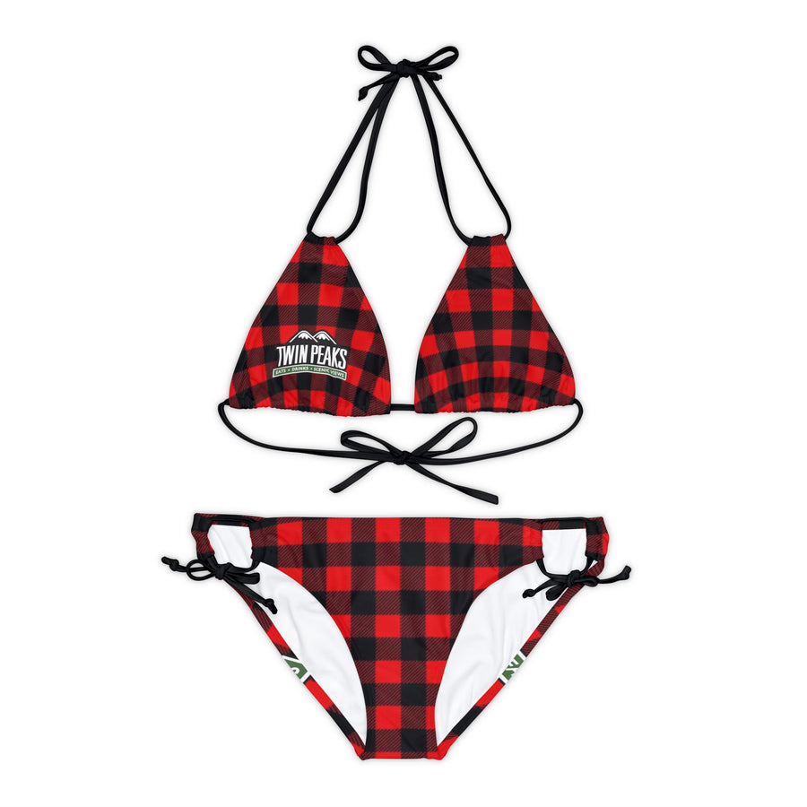 TWIN PEAKS BUFFALO PLAID/GREEN Strappy Bikini Set