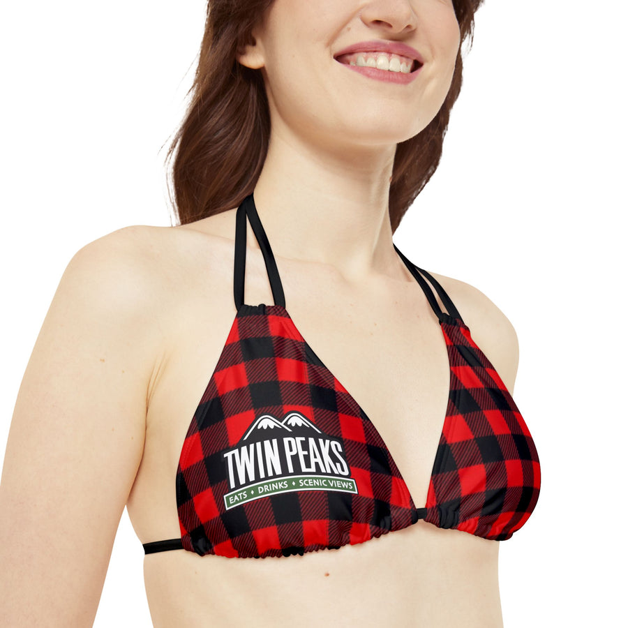 TWIN PEAKS BUFFALO PLAID/GREEN Strappy Bikini Set